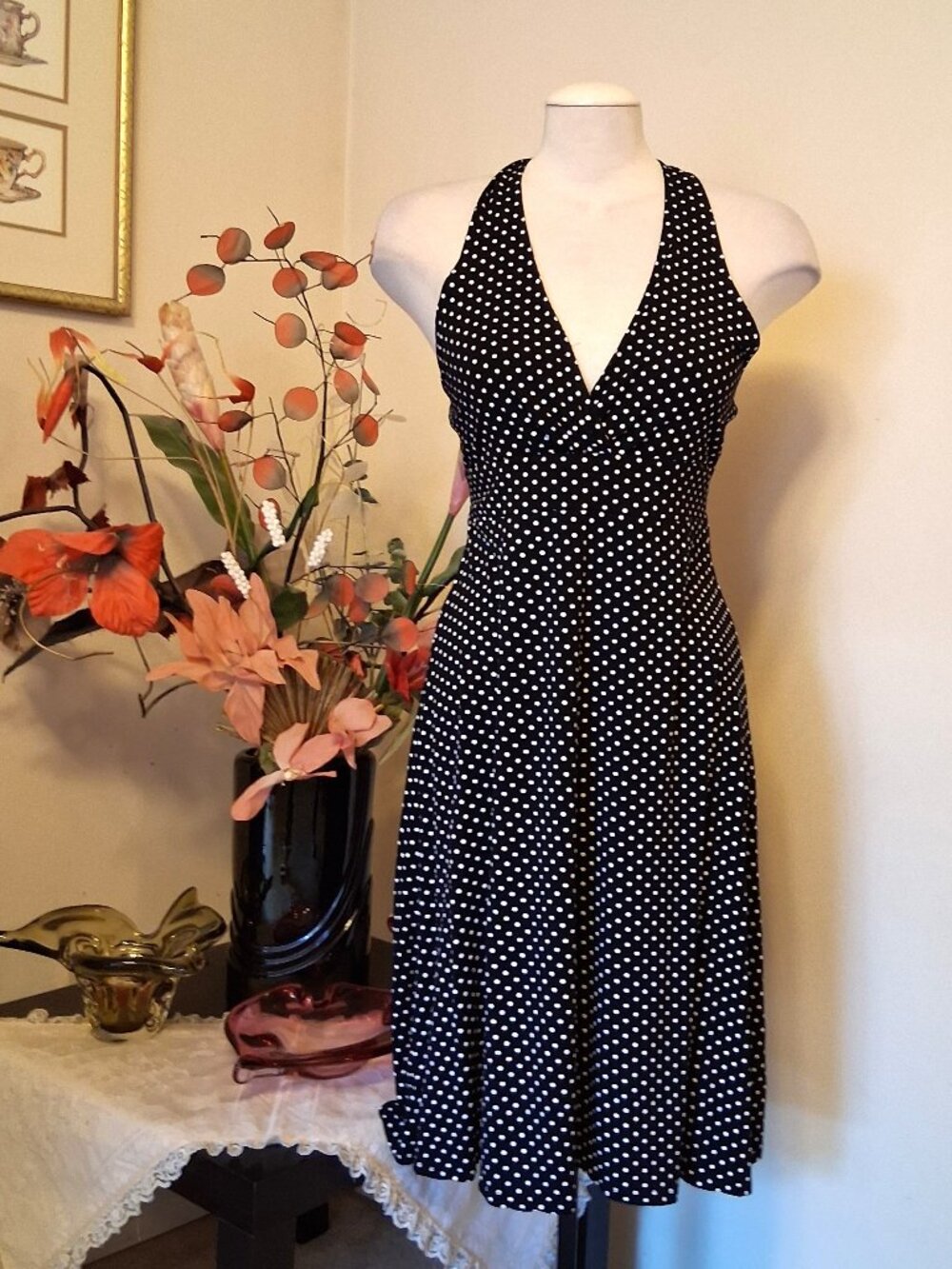 NWOT Papillon Unique Polka Dots Sundress Classy A-Line Summer Midi Dress 10